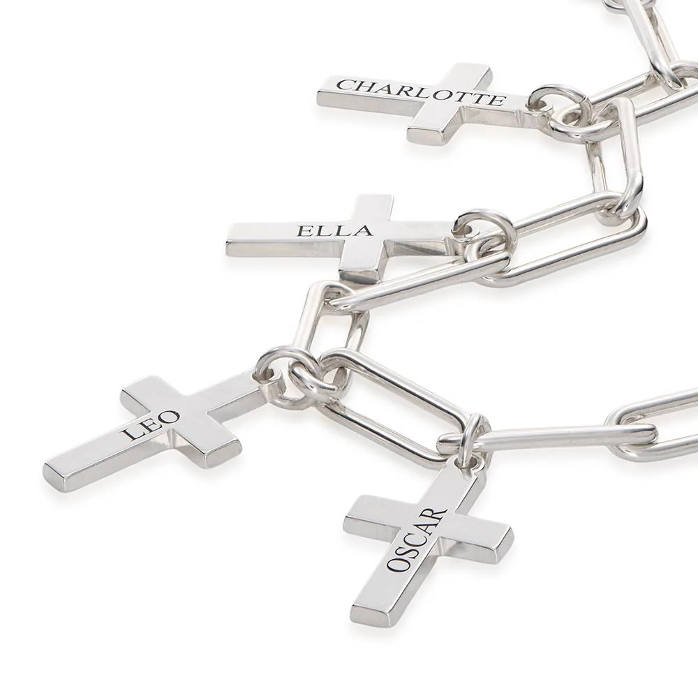 Cross Chain Link Bracelet with Custom Charms in 925 Sterling Silver - Image 4