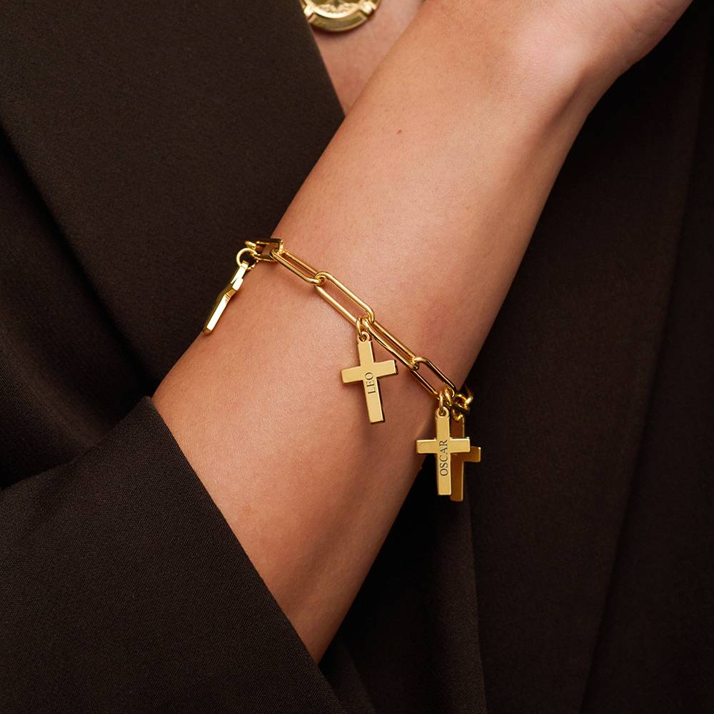 Cross Chain Link Bracelet with Custom Charms in 18K Gold Plating - Image 2
