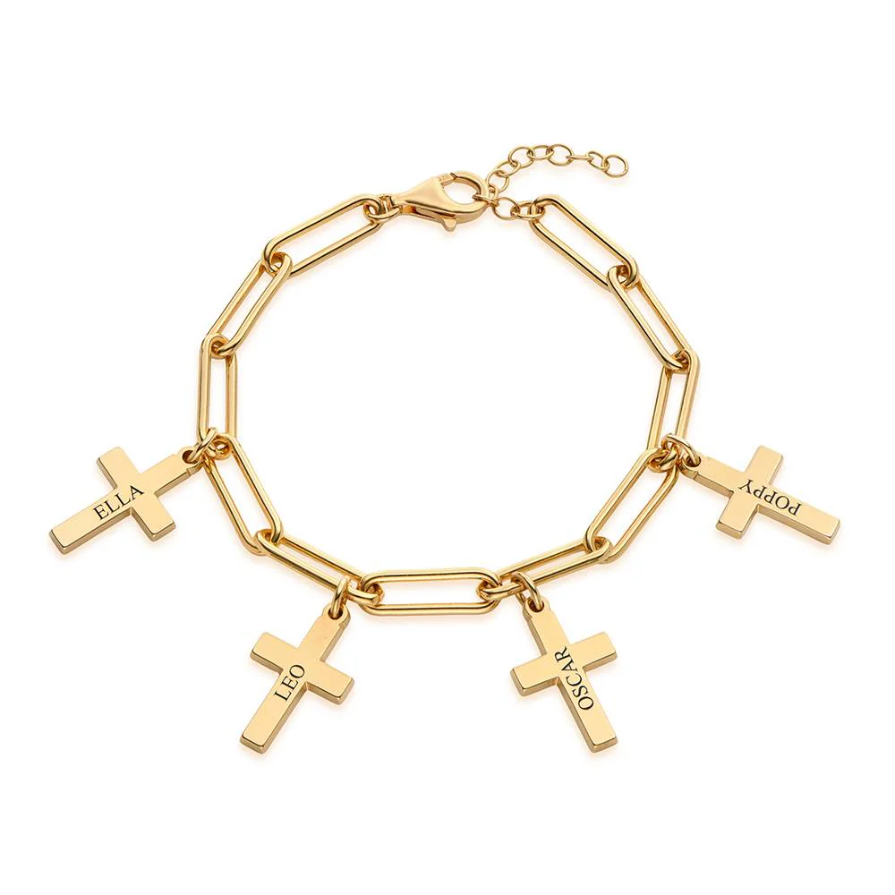 Cross Chain Link Bracelet with Custom Charms in 18K Gold Vermeil