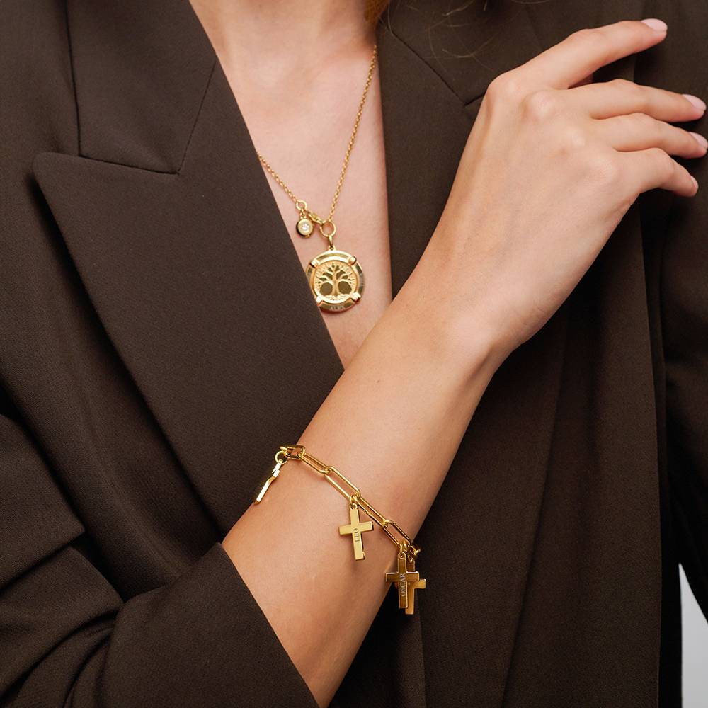 Cross Chain Link Bracelet with Custom Charms in 18K Gold Vermeil - Image 2