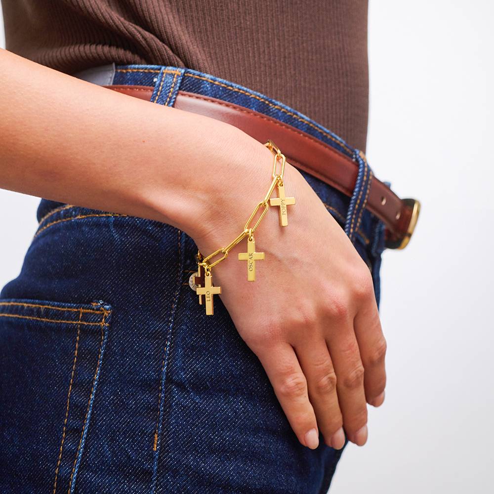 Cross Chain Link Bracelet with Custom Charms in 18K Gold Vermeil - Image 3