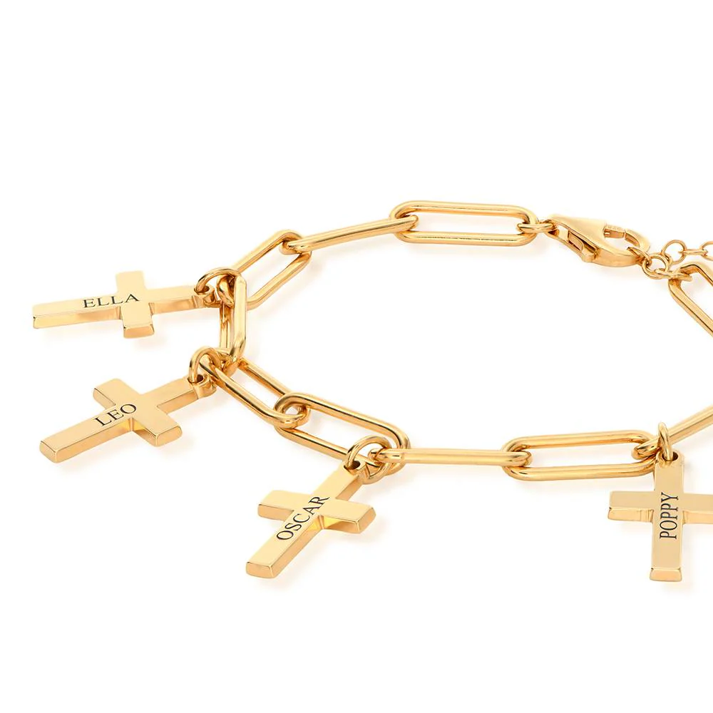 Cross Chain Link Bracelet with Custom Charms in 18K Gold Vermeil - Image 4