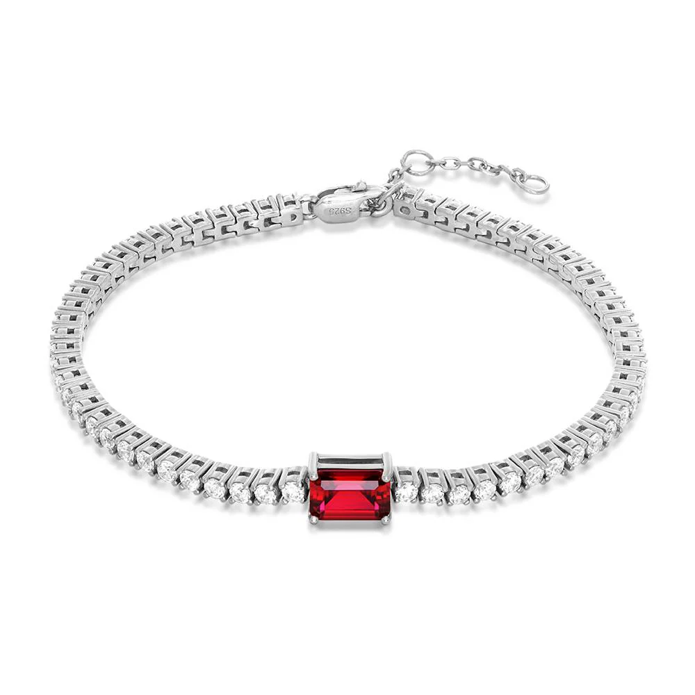 Infinite Radiance Ruby Emerald Cut Tennis Bracelet in Silver