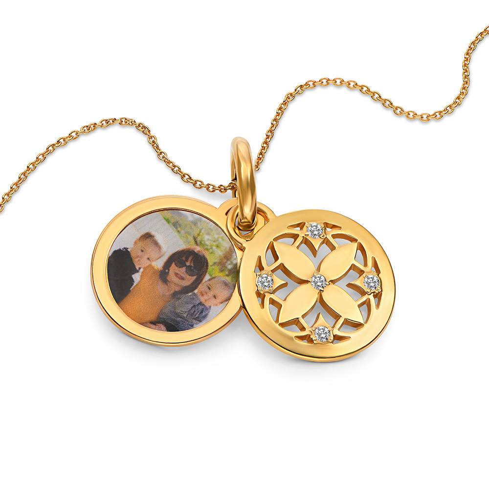 Floret Photo Pendant Necklace in 18K Gold Plating with 0.15CT Diamonds - Image 5