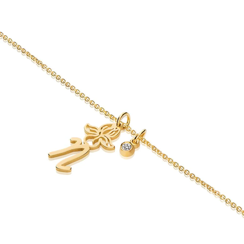 Blooming Birth Flower Initial Necklace with Diamond in 18K Gold Vermeil - Image 3