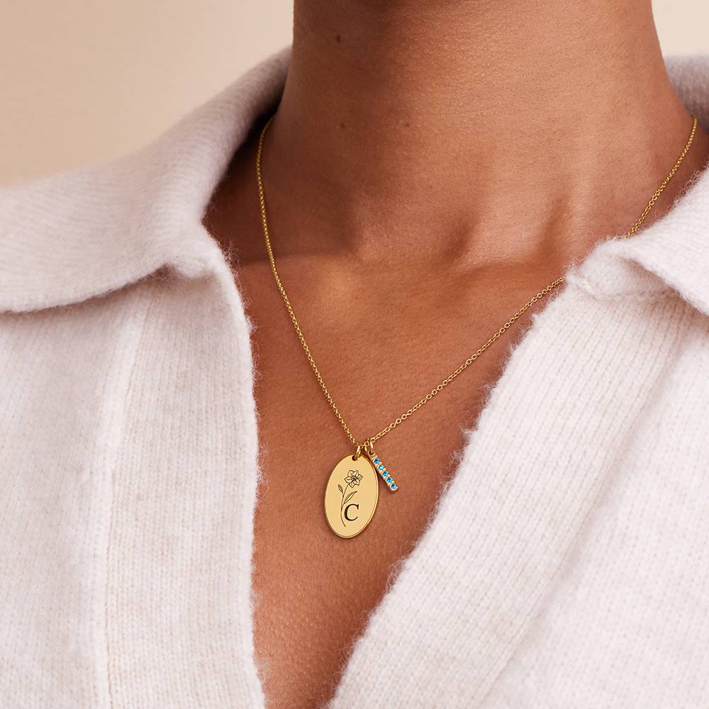 Prairie Birth Flower and Birthstone Initial Necklace in 18K Gold Plating - Image 3