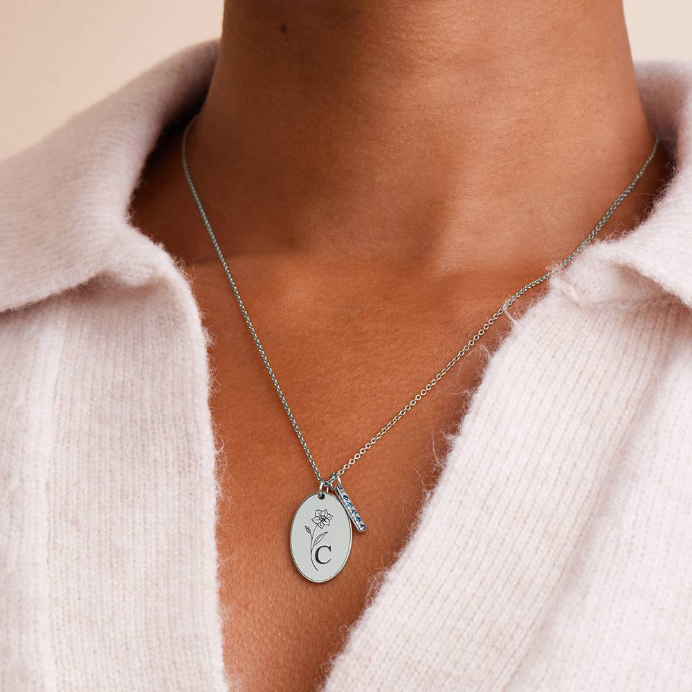 Prairie Birth Flower and Birthstones Initial Necklace in Sterling Silver - Image 4