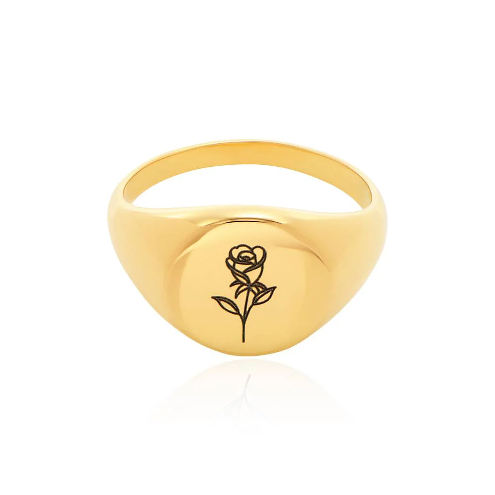 Prairie Birth Flower Signet Ring in 18K Gold Plating