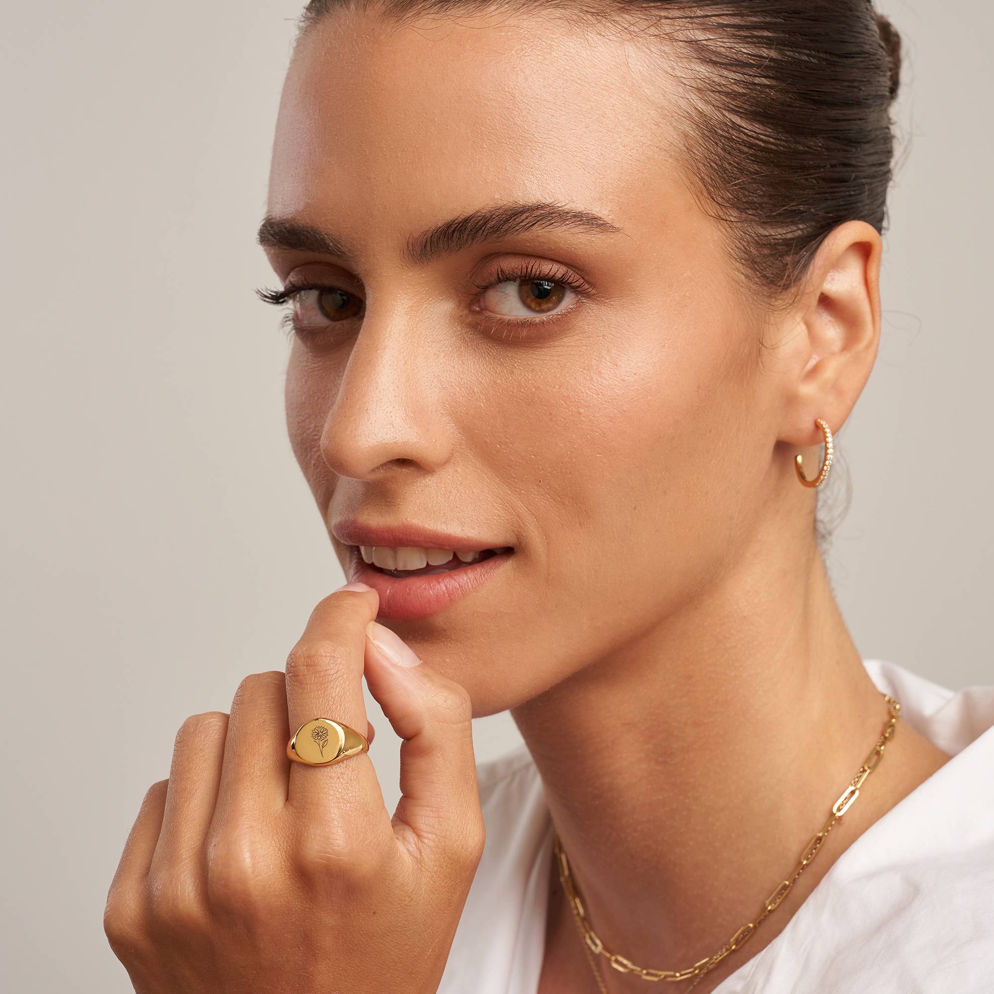 Prairie Birth Flower Signet Ring in 18K Gold Plating - Image 2
