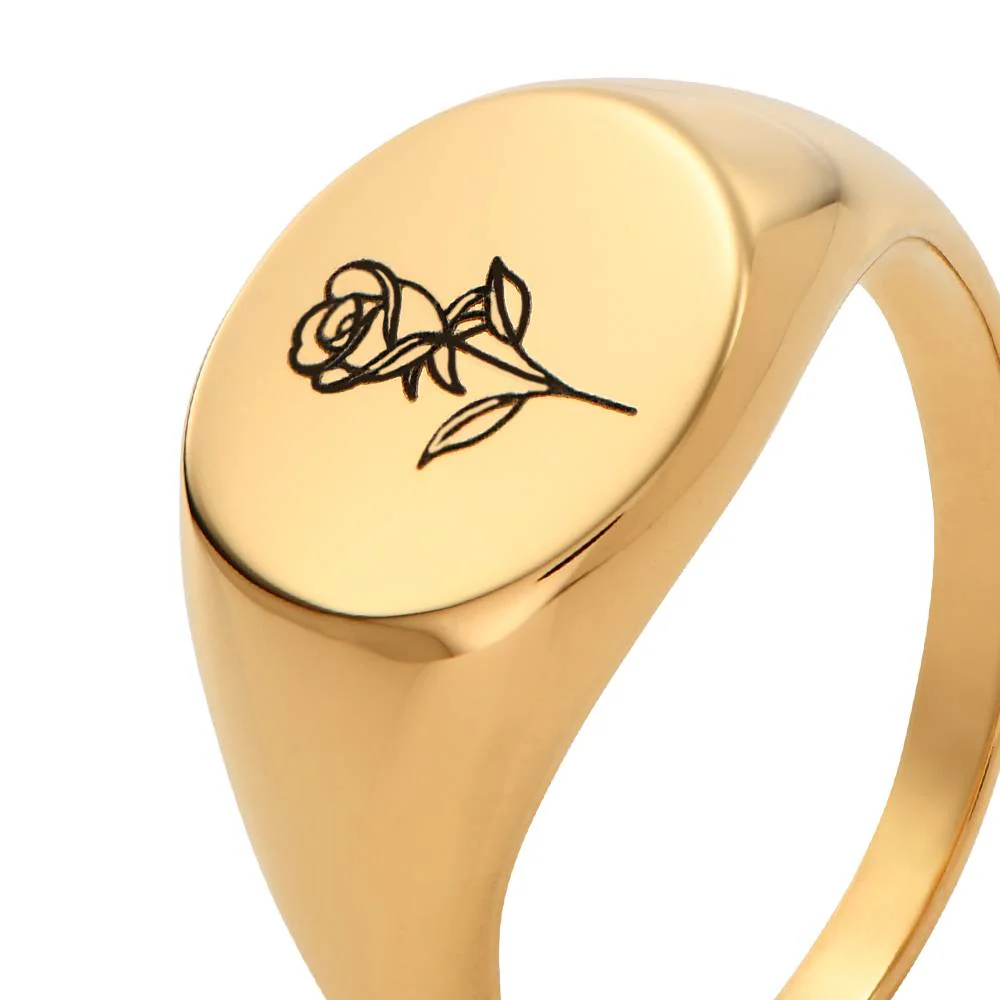 Prairie Birth Flower Signet Ring in 18K Gold Plating - Image 4