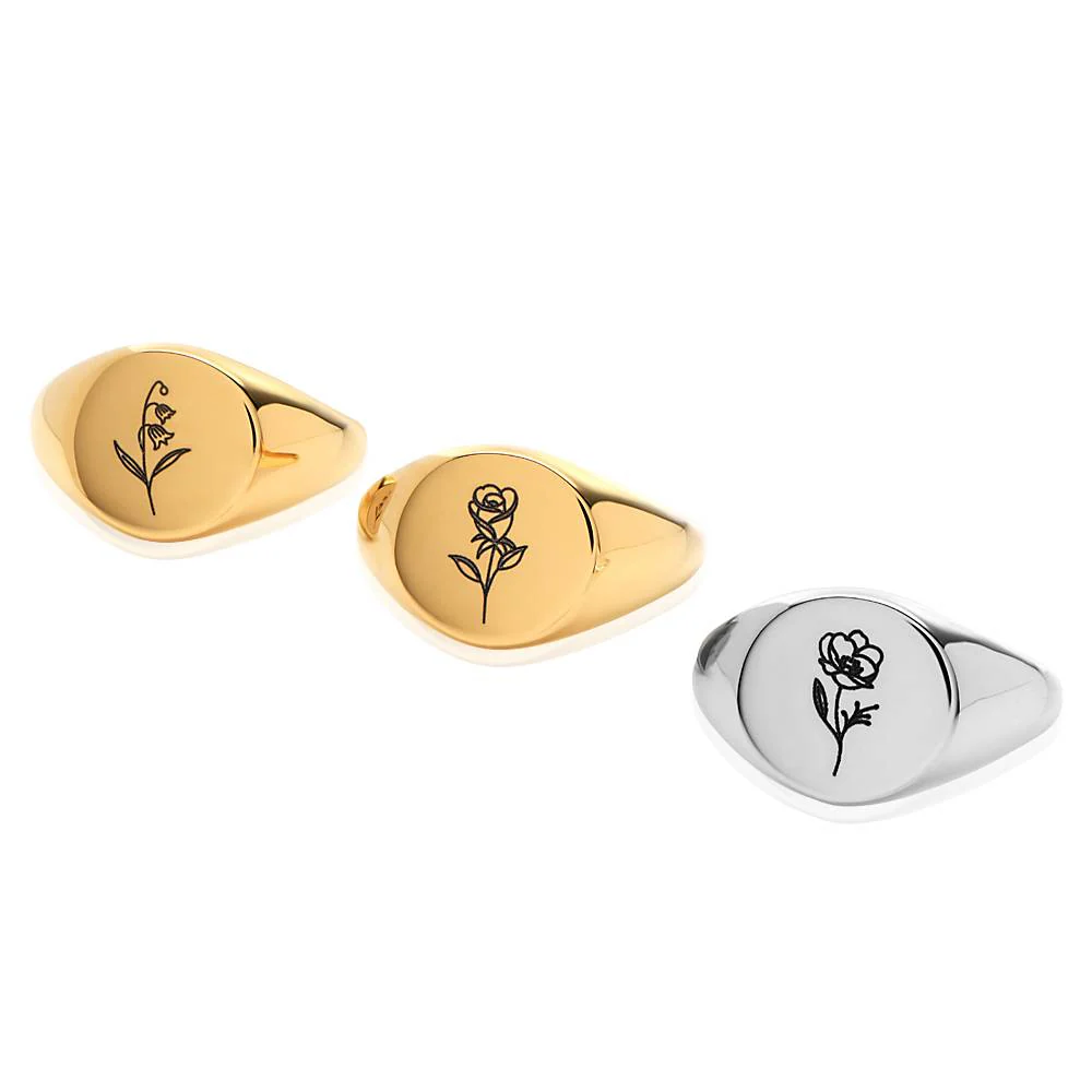 Prairie Birth Flower Signet Ring in 18K Gold Plating - Image 5