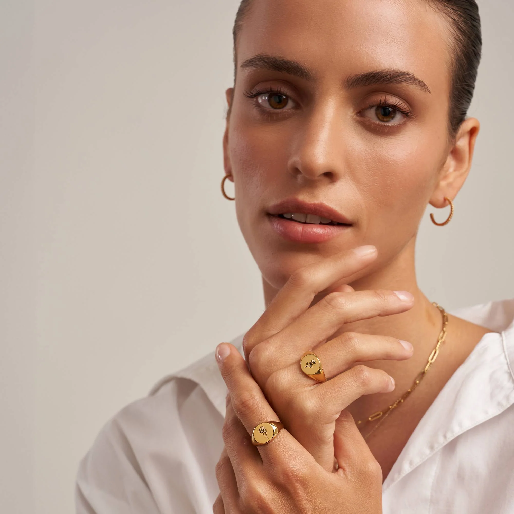 Prairie Birth Flower Signet Ring in 18K Gold Plating - Image 6