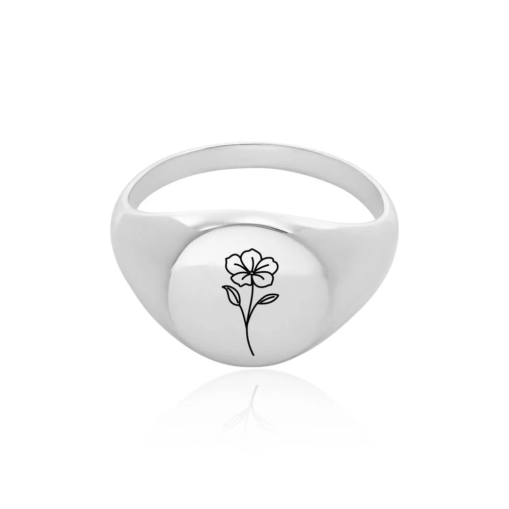 Prairie Birth Flower Signet Ring in Sterling Silver