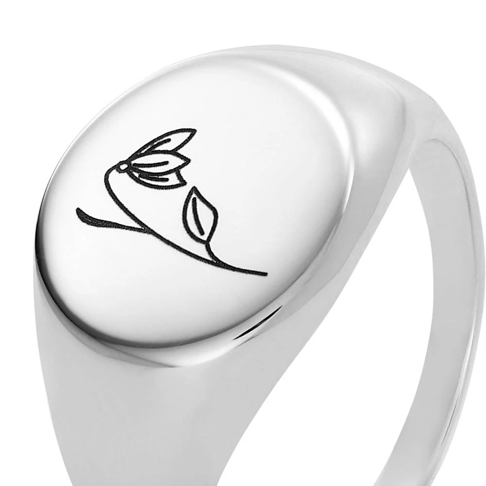 Prairie Birth Flower Signet Ring in Sterling Silver - Image 4