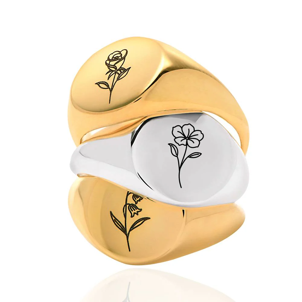 Prairie Birth Flower Signet Ring in Sterling Silver - Image 5
