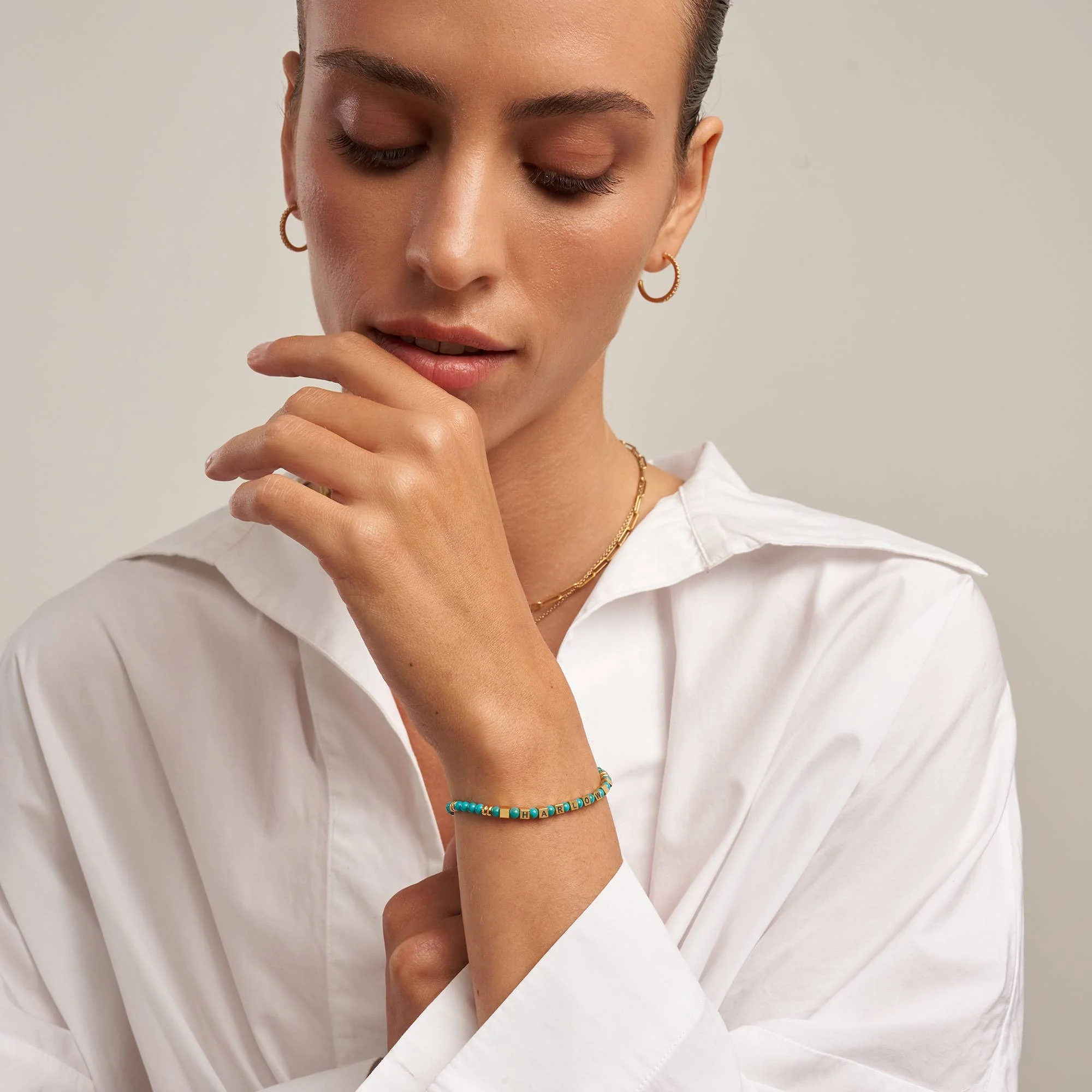 Speak Now Beaded Bracelet with Turquoise Stones in 18K Gold Plating - Image 3