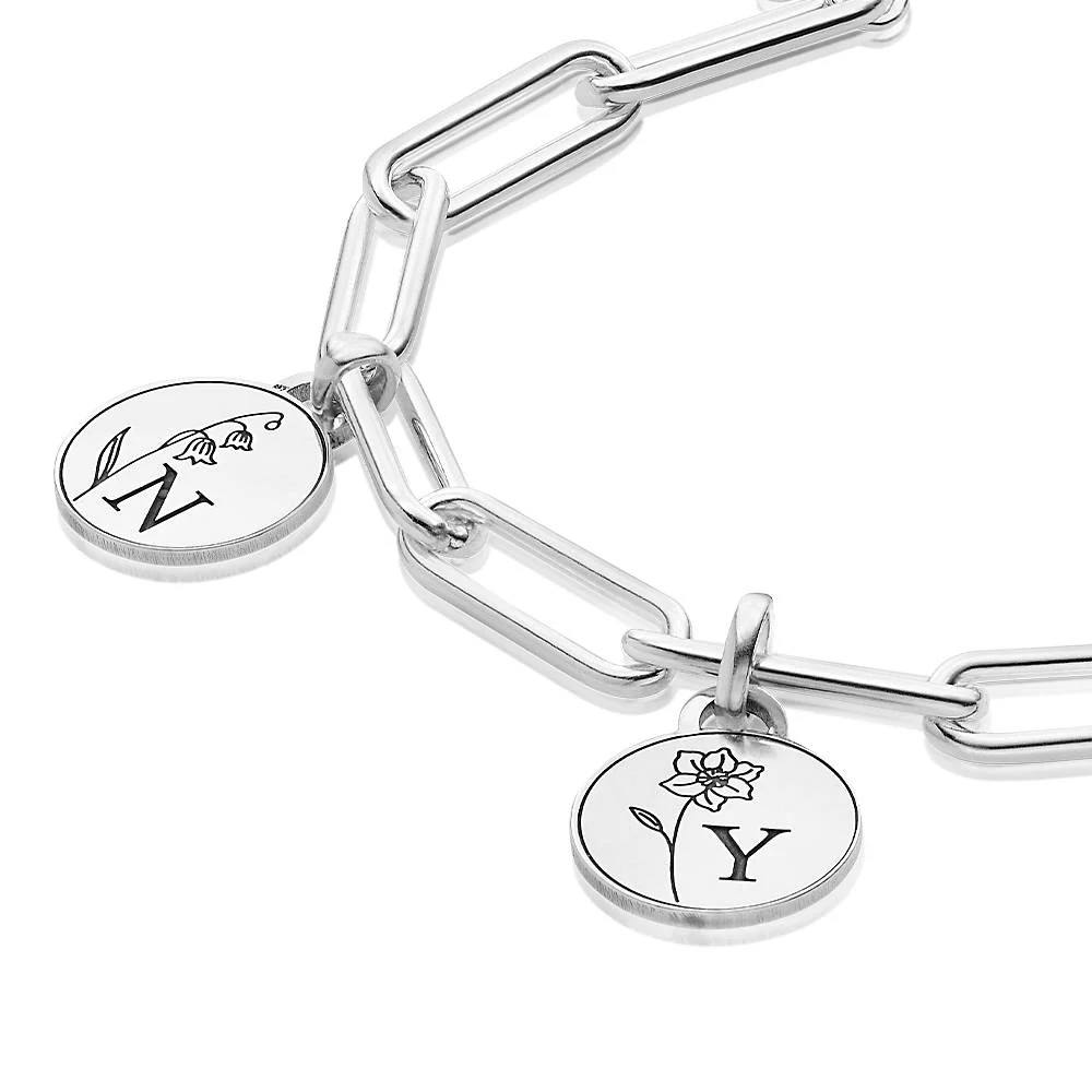 Prairie Birth Flower Initial Charm Bracelet in Sterling Silver - Image 4