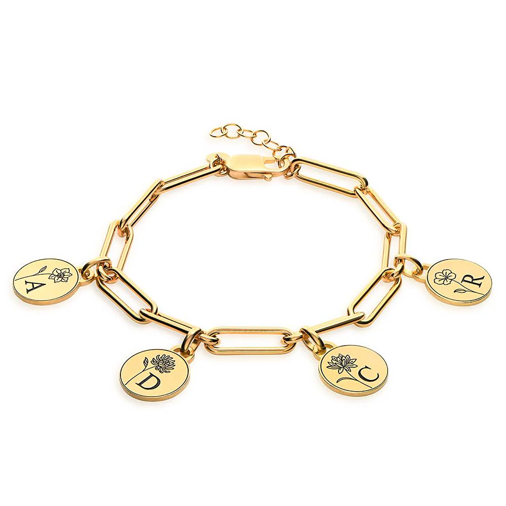 Prairie Birth Flower Initial Charm Bracelet in 18K Gold Vermeil
