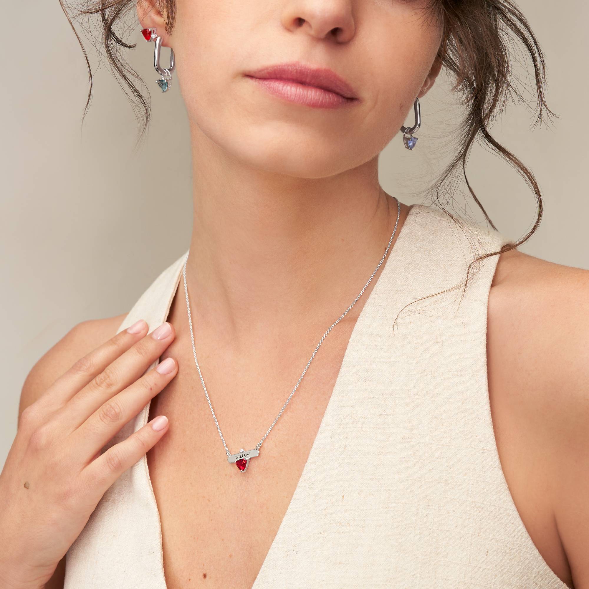 Aurora Birthstone Name Necklace in Sterling Silver - Image 3