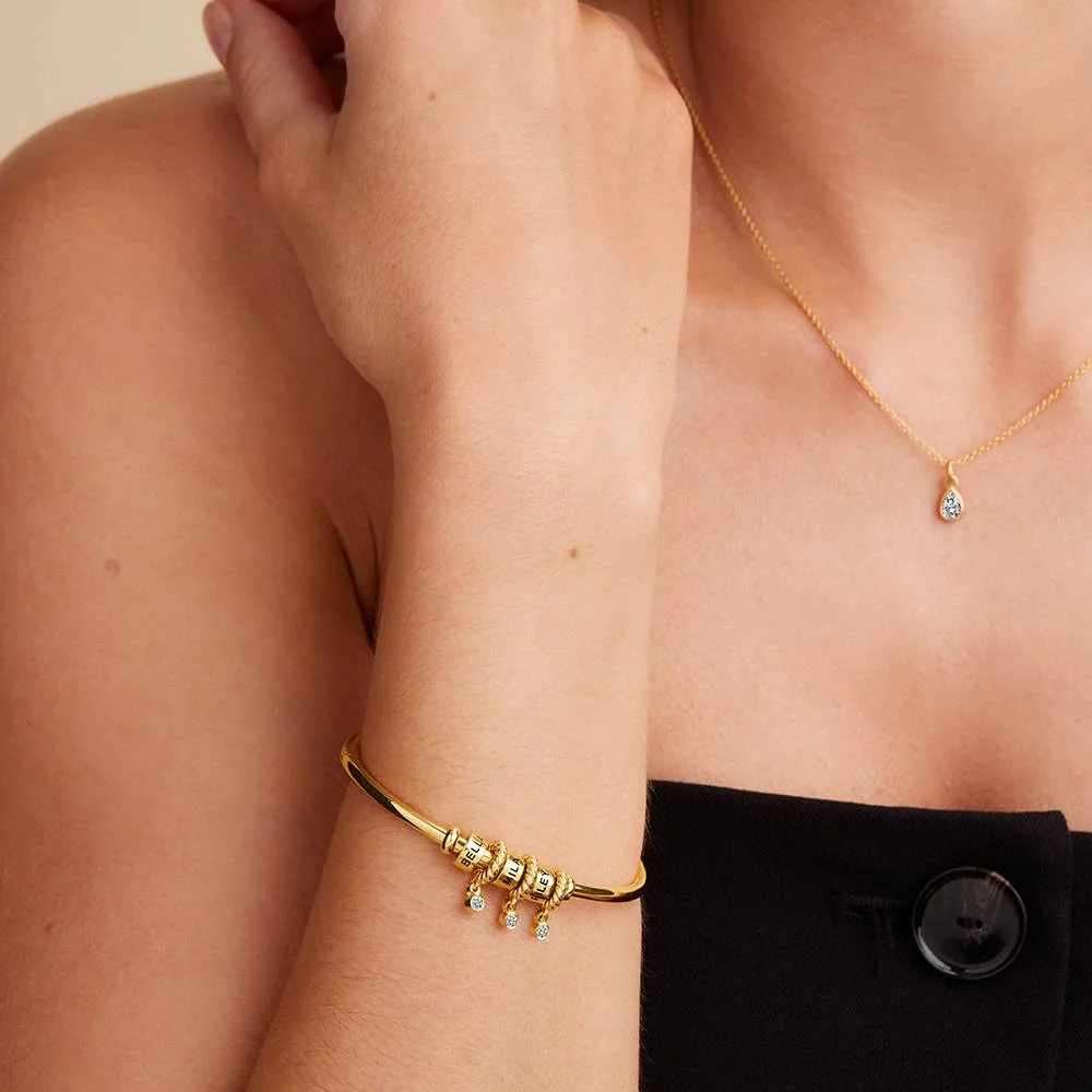Valaya Beads Bangle with Diamonds in 18K Gold Vermeil - Image 4