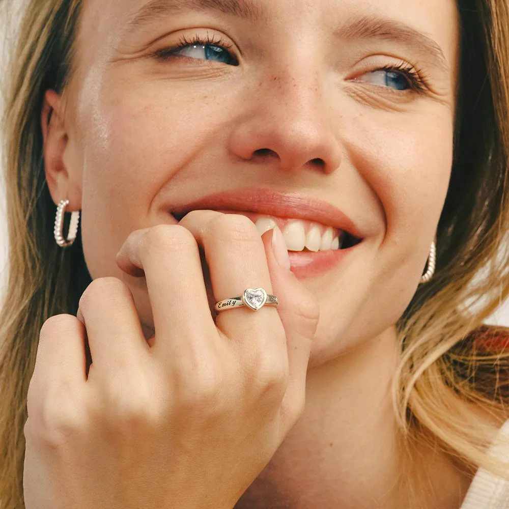 Vow Promise Ring with CZ Heart Stone in Sterling Silver - Image 2