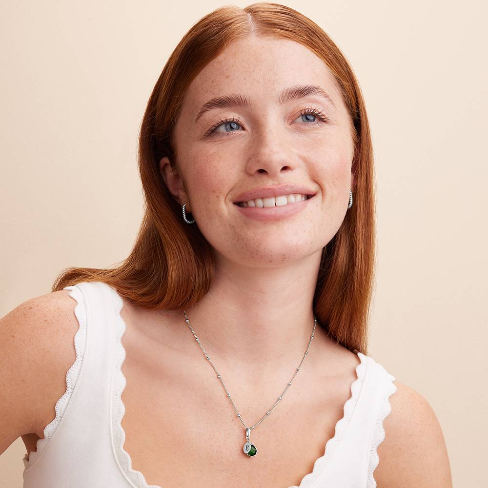 Marlotte Birthstone Initials Drop Necklace in Sterling Silver - Image 2