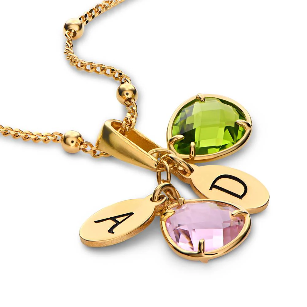 Marlotte Birthstone Initials Drop Necklace in 18K Gold Vermeil - Image 3