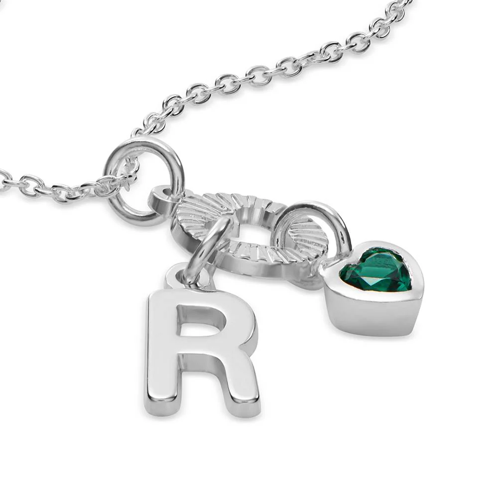 Noel Initial Necklace with Precious Heart Stone in Sterling Silver - Image 3