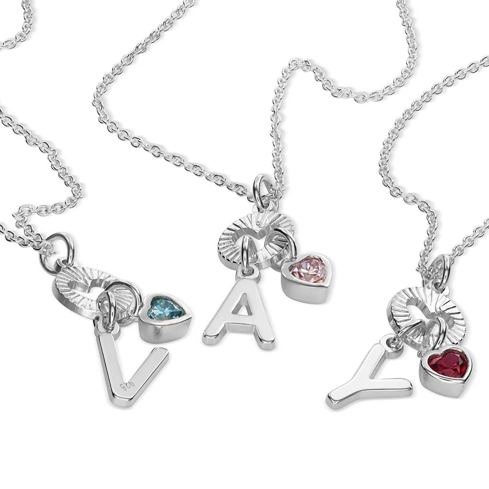 Noel Initial Necklace with Precious Heart Stone in Sterling Silver - Image 5