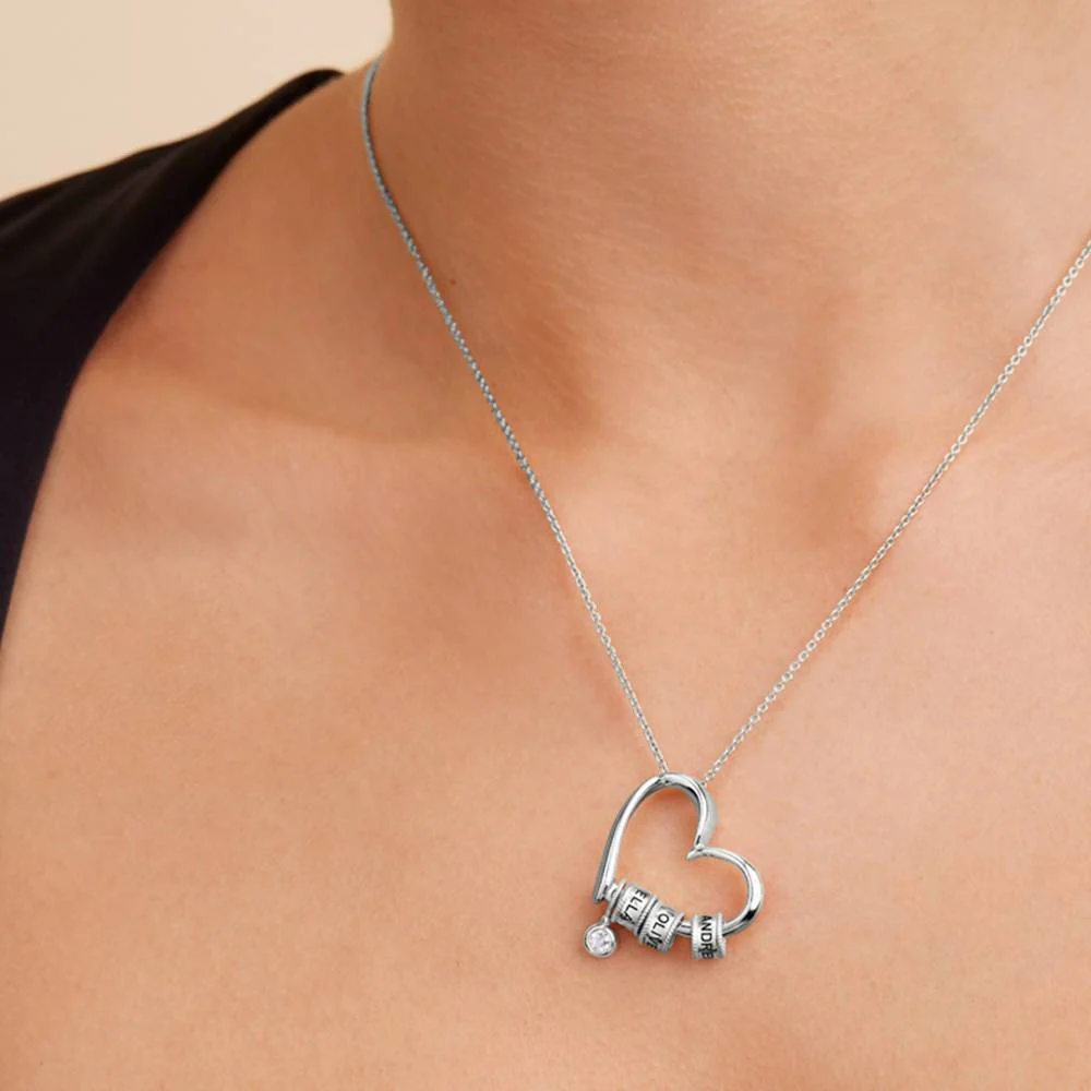 Delina Necklace with Engraved Beads & 0.10CT Diamond in Sterling Silver - Image 3