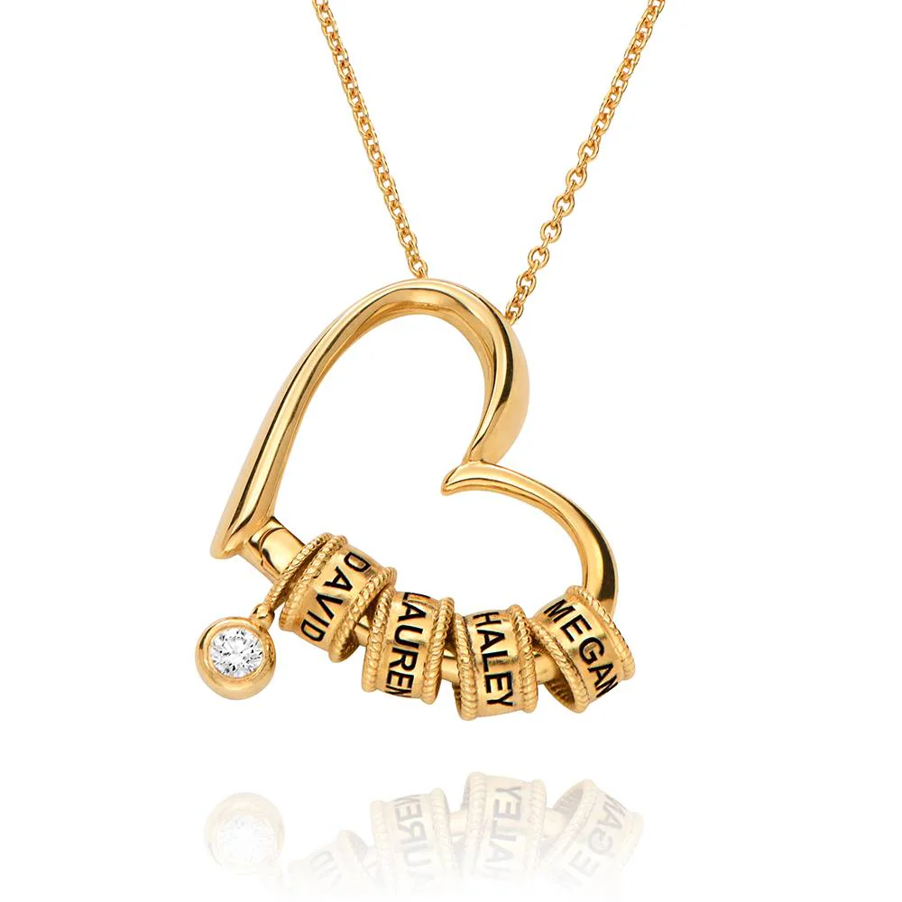 Delina Necklace with Engraved Beads & 0.10CT Diamond in 18K Gold Vermeil