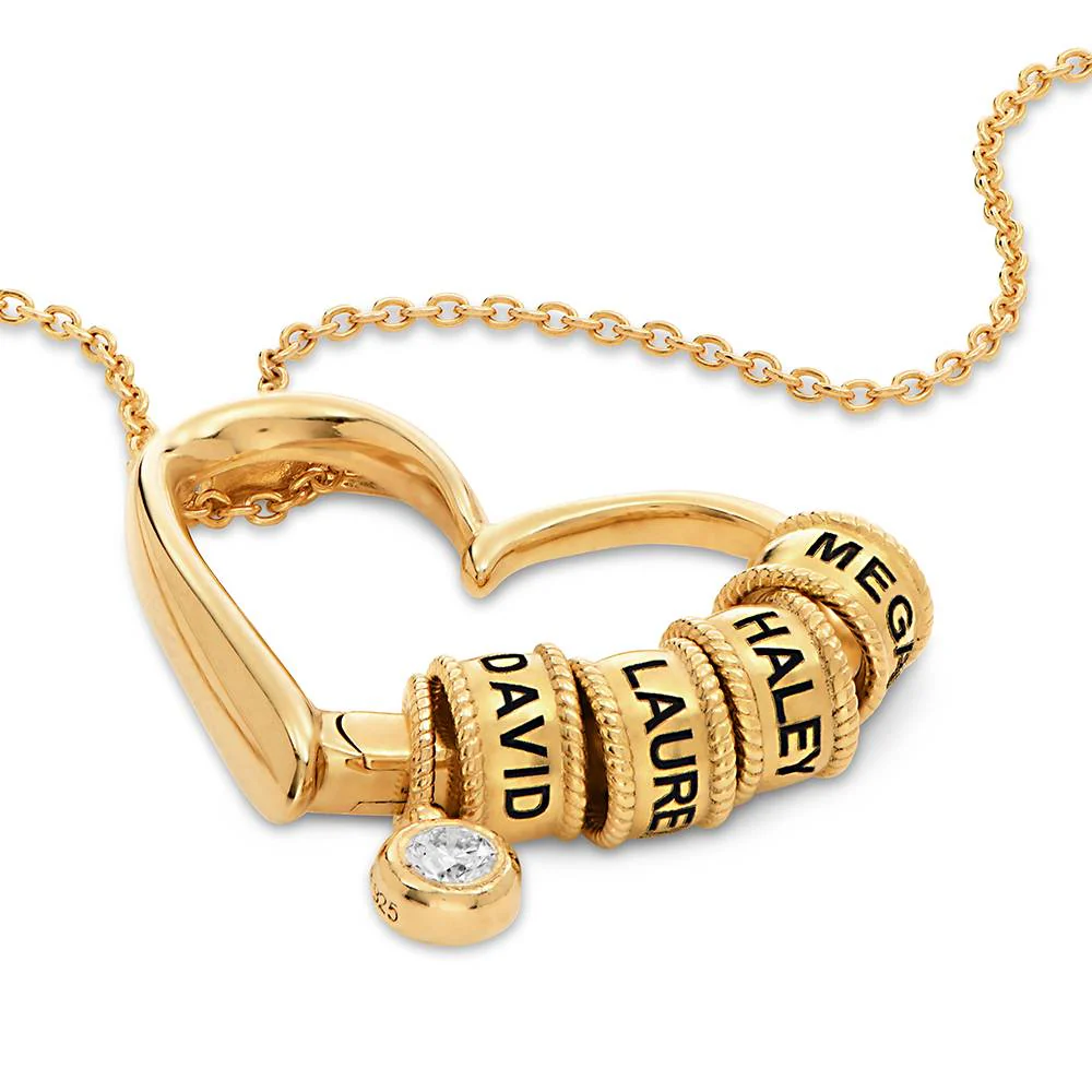 Delina Necklace with Engraved Beads & 0.10CT Diamond in 18K Gold Vermeil - Image 4