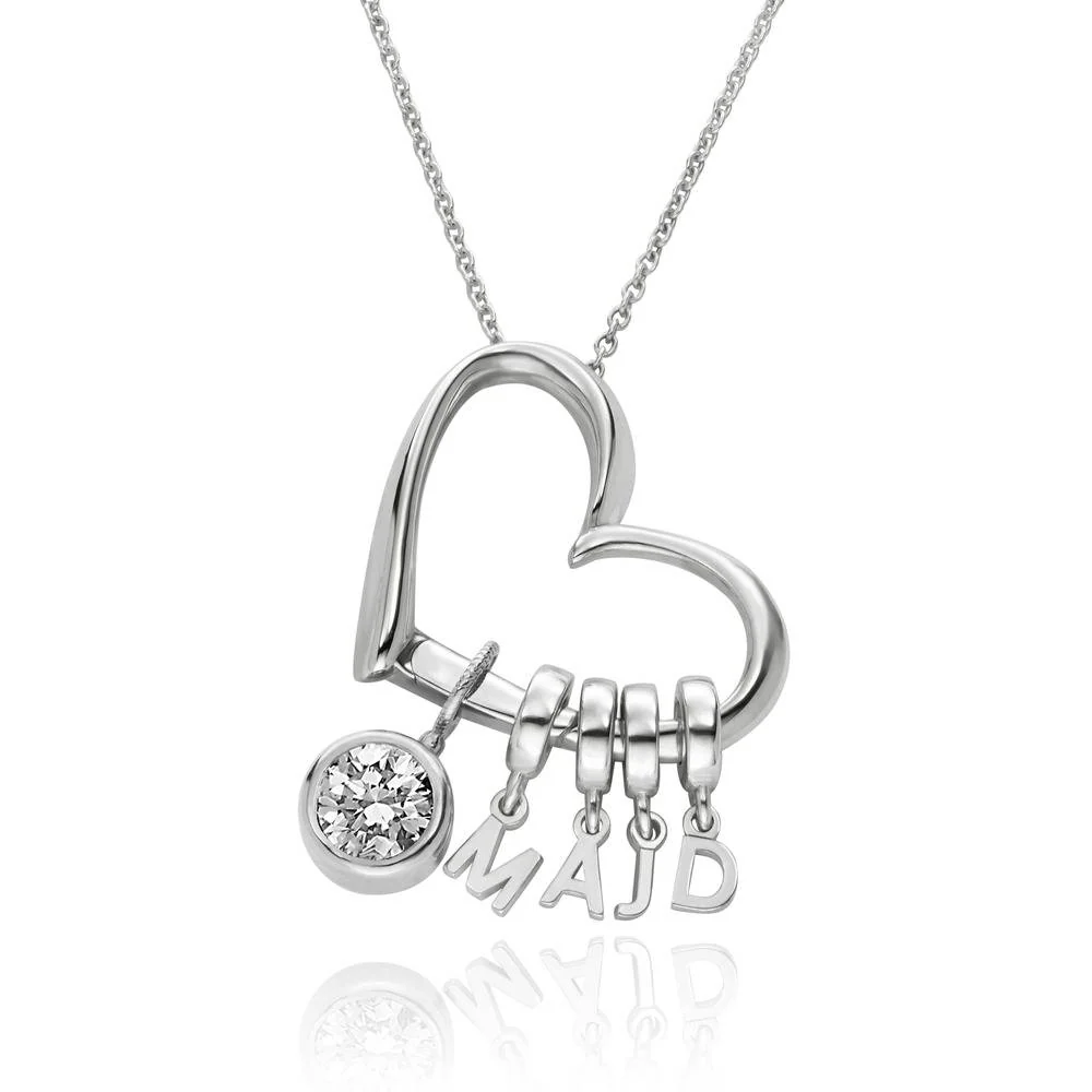 Delina Necklace with Drop Initials & 1CT Diamond in Sterling Silver