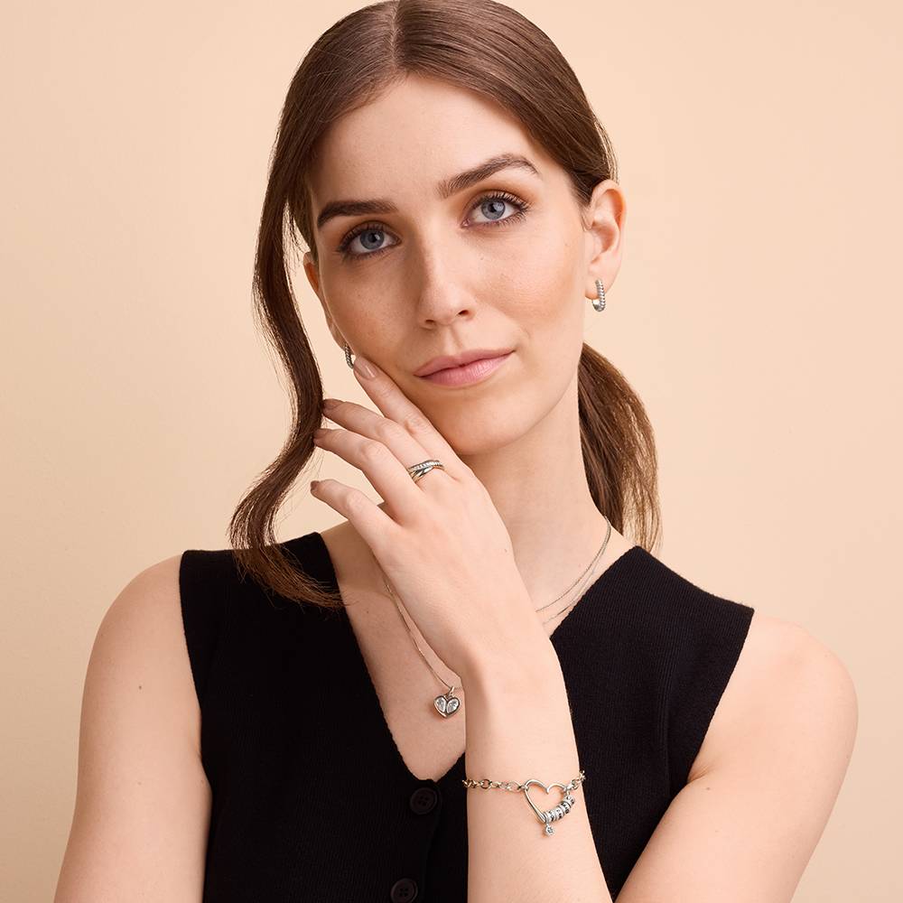 Delina Bracelet with Engraved Beads & 0.10CT Diamond in Silver Sterling - Image 2