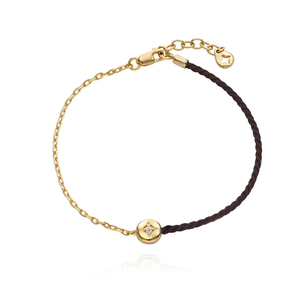 Half and Half Black Initial Bracelet with Diamond in 18K Gold Plating - Removal - Image 4
