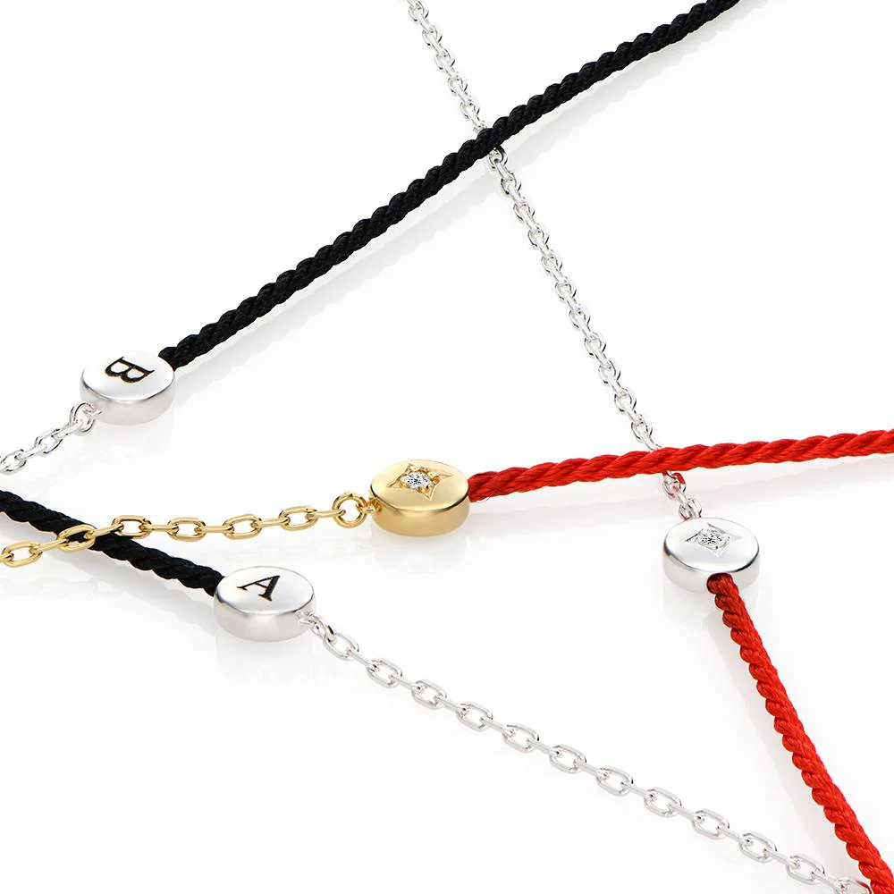 Half and Half Black Initial Bracelet with Diamond in 18K Gold Plating - Removal - Image 5