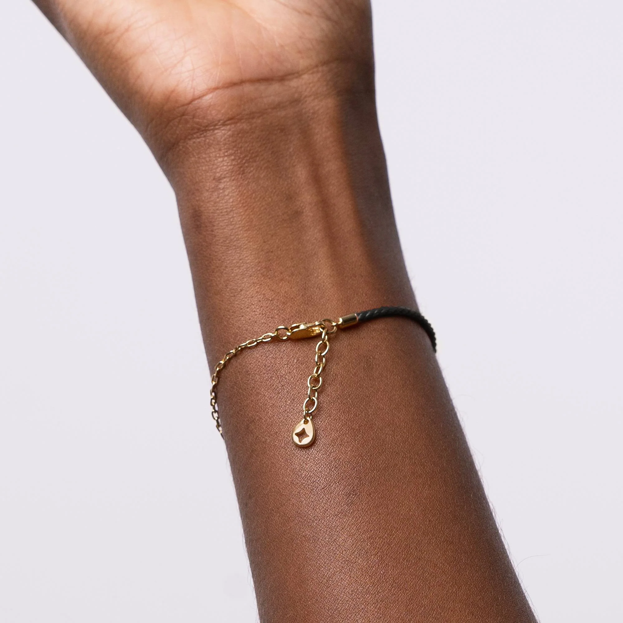 Half and Half Black Initial Bracelet with Diamond in 18K Gold Plating - Removal - Image 7