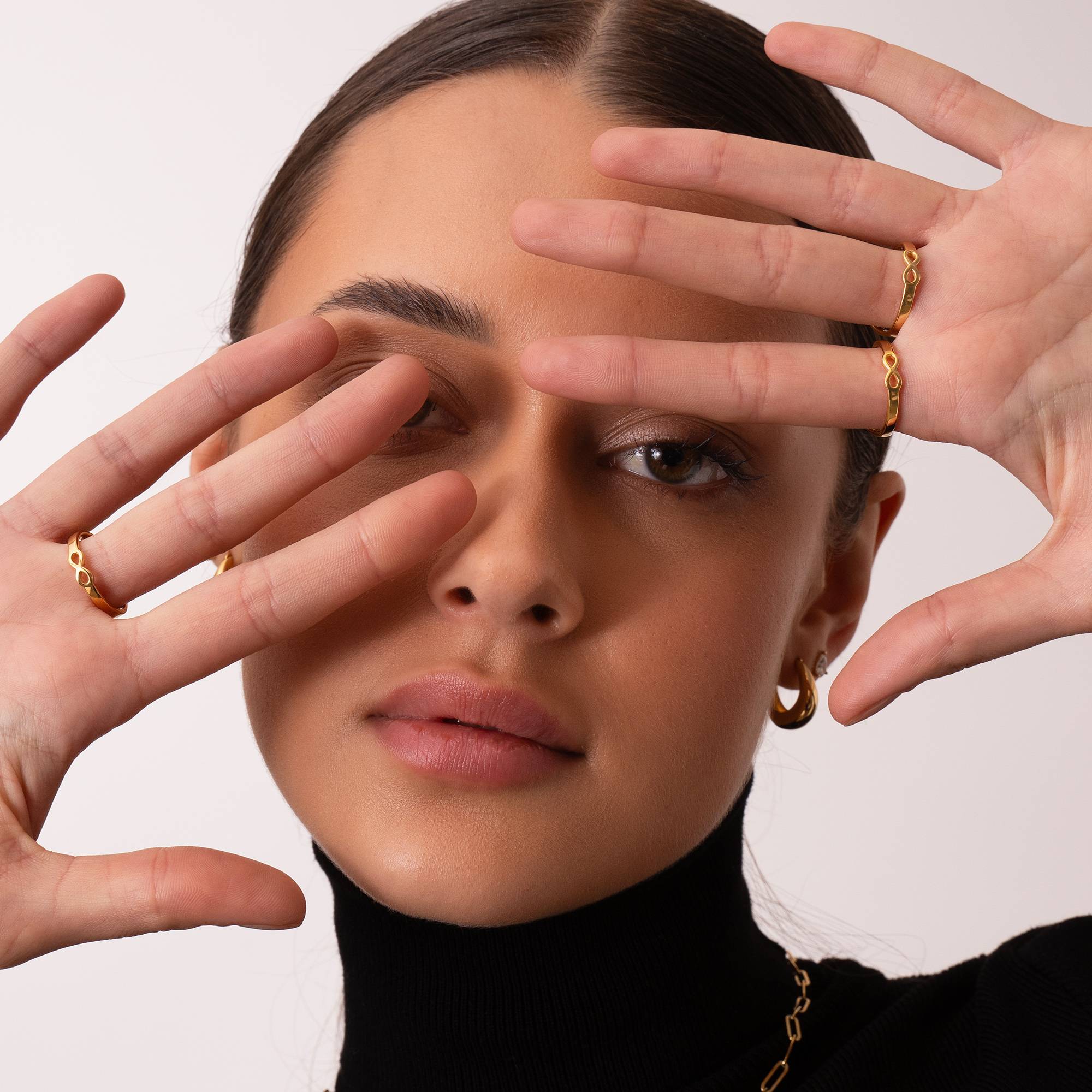 Three Initial Infinity Ring in 18K Gold Plating - Image 2