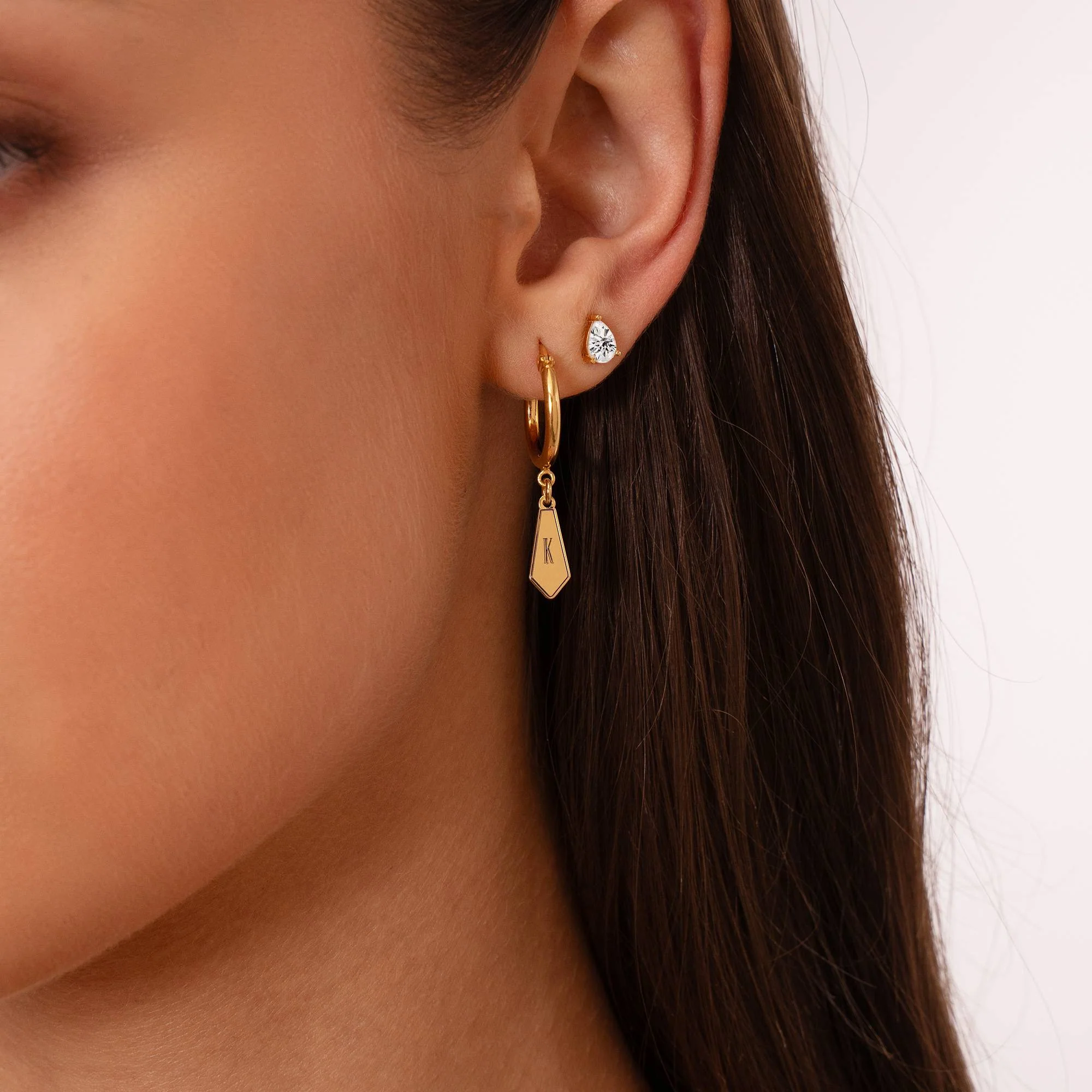 Gia Drop Initial Huggies in 18K Gold Plating - Image 4