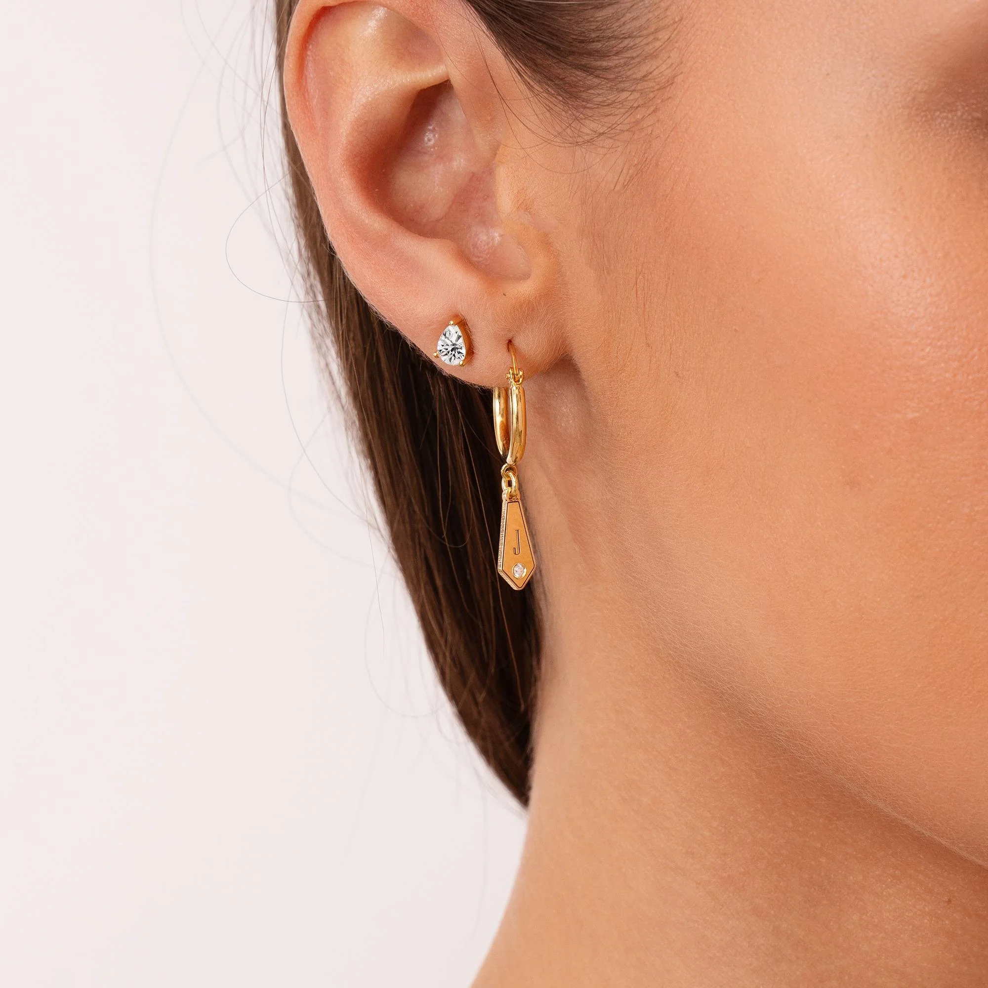 Gia Drop Initial Huggies with Birthstones in 18K Gold Plating - Image 5