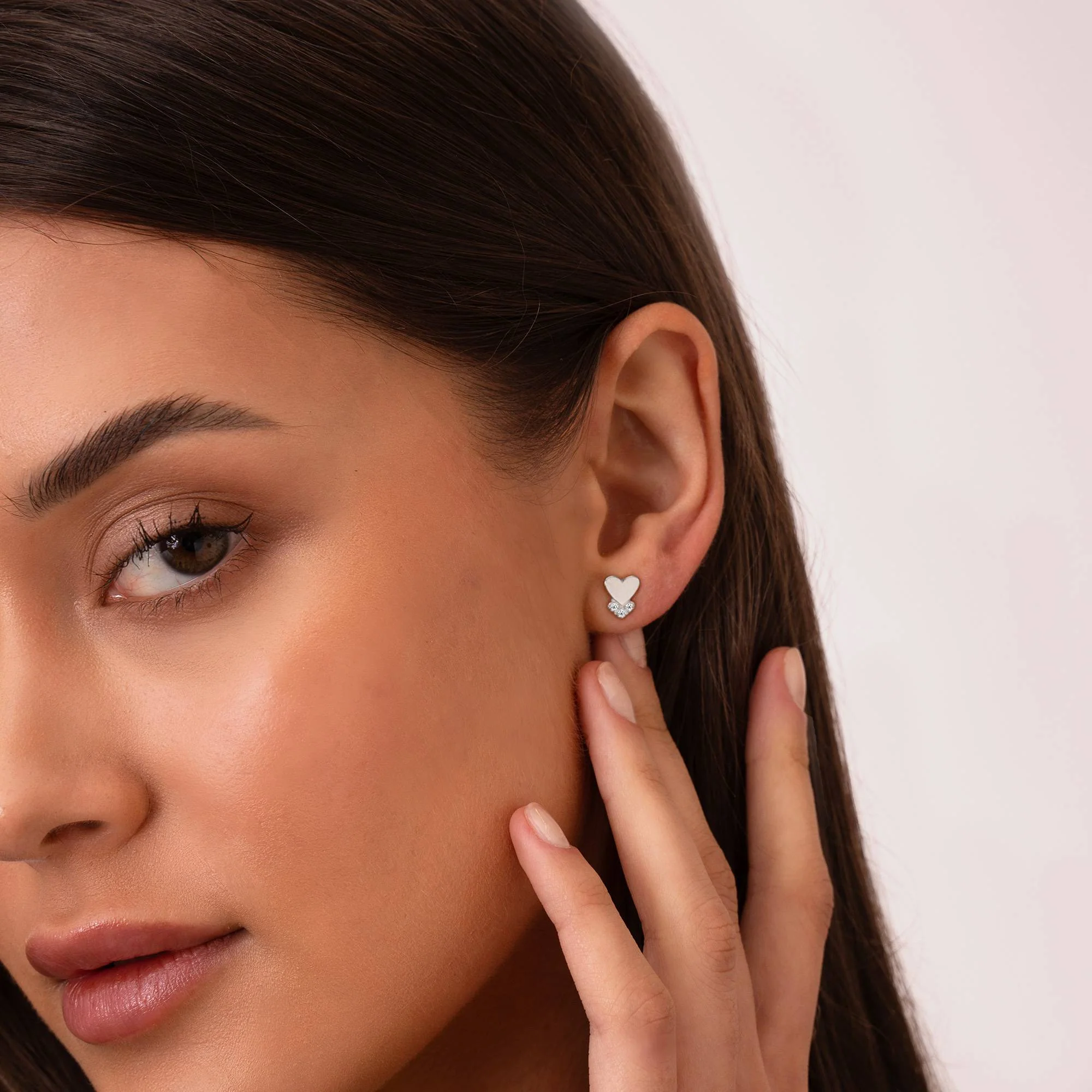 Dakota Heart Earrings with Diamonds in Sterling Silver - Image 2