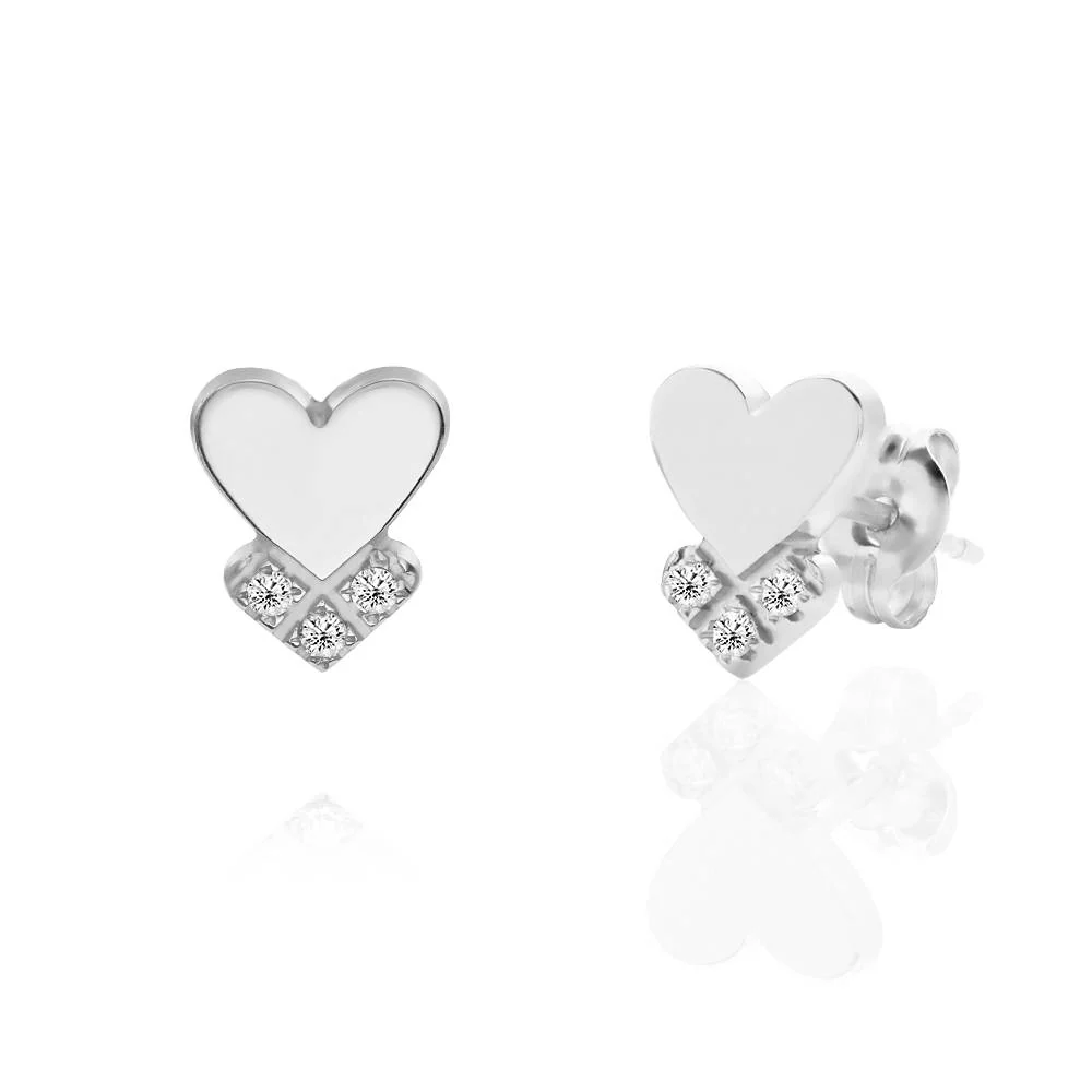 Dakota Heart Earrings with Diamonds in Sterling Silver - Image 3
