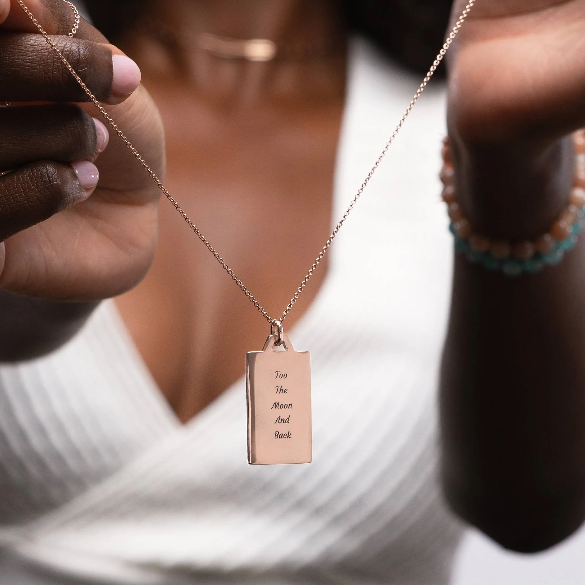 Celestial Mother of Pearl Personalized Necklace in 18K Rose Gold Plating - Image 3