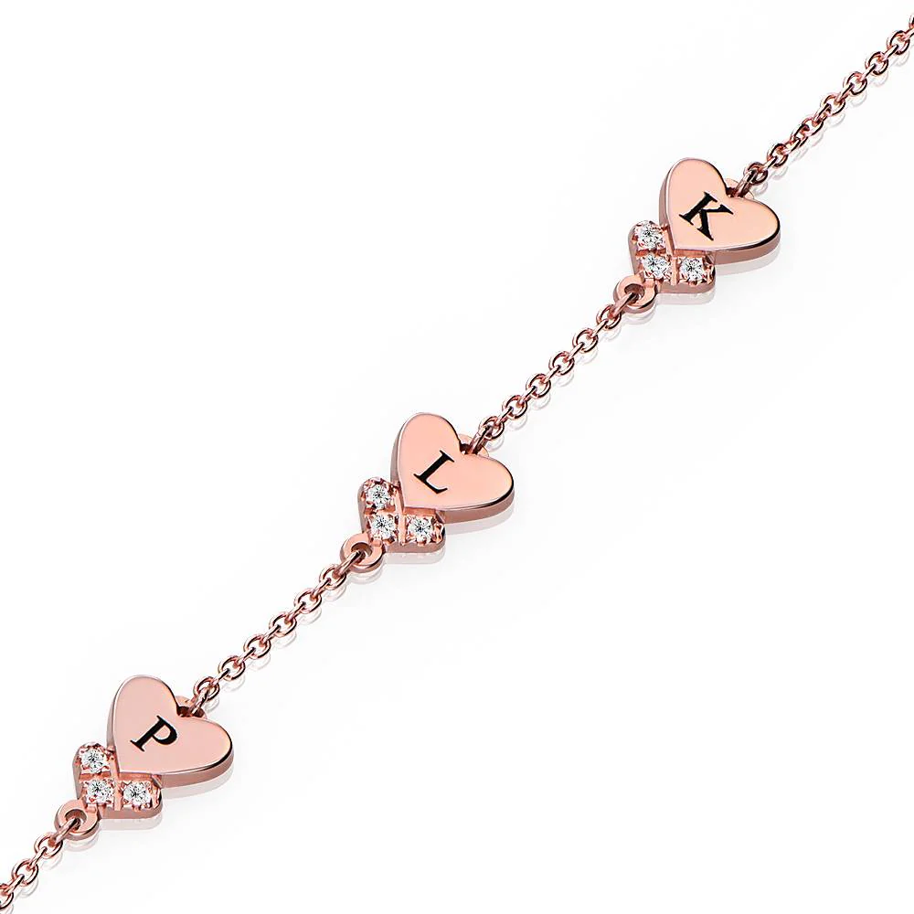 Dakota Heart Initial Bracelet with Diamonds in 18K Rose Gold Plating - Image 3