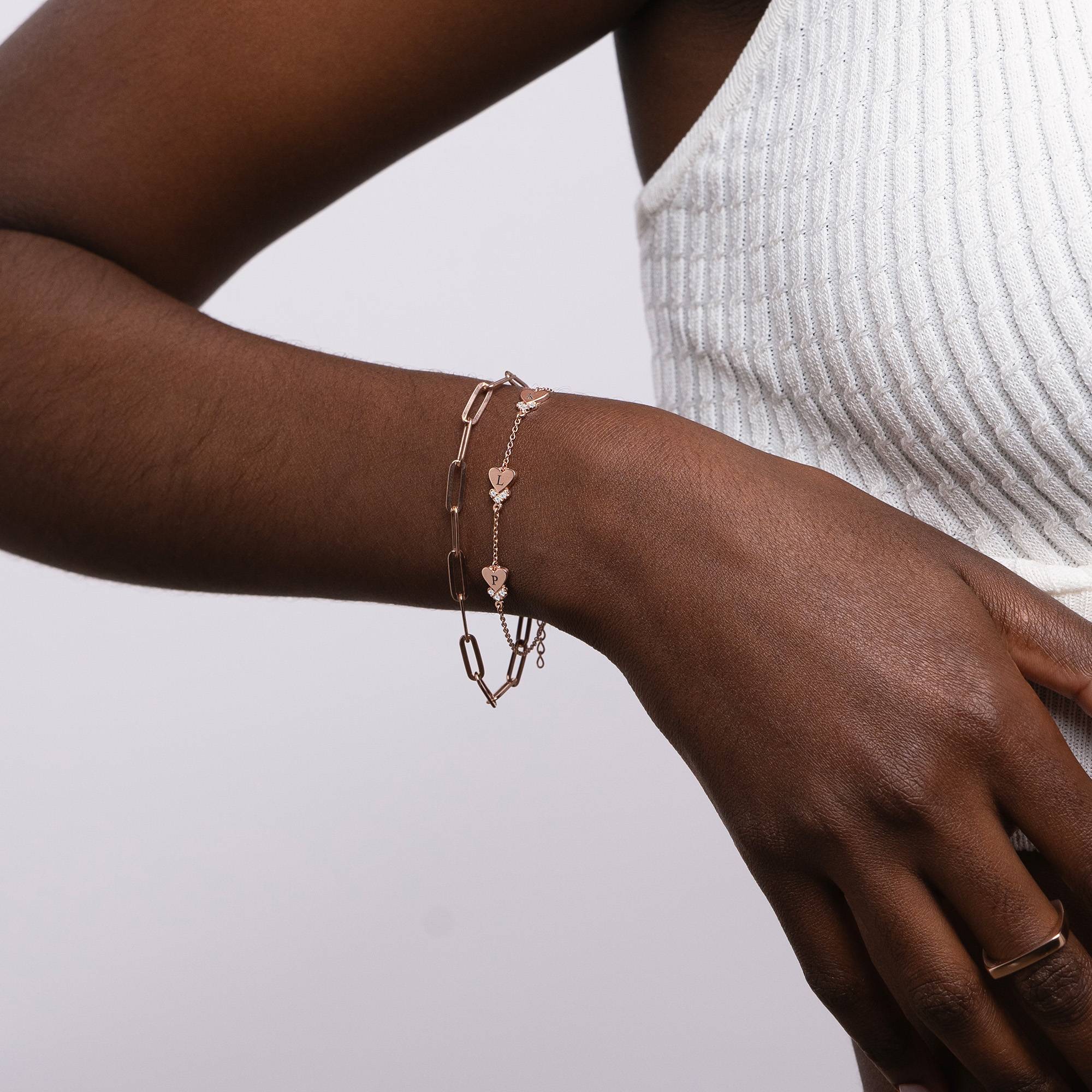 Dakota Heart Initial Bracelet with Diamonds in 18K Rose Gold Plating - Image 4