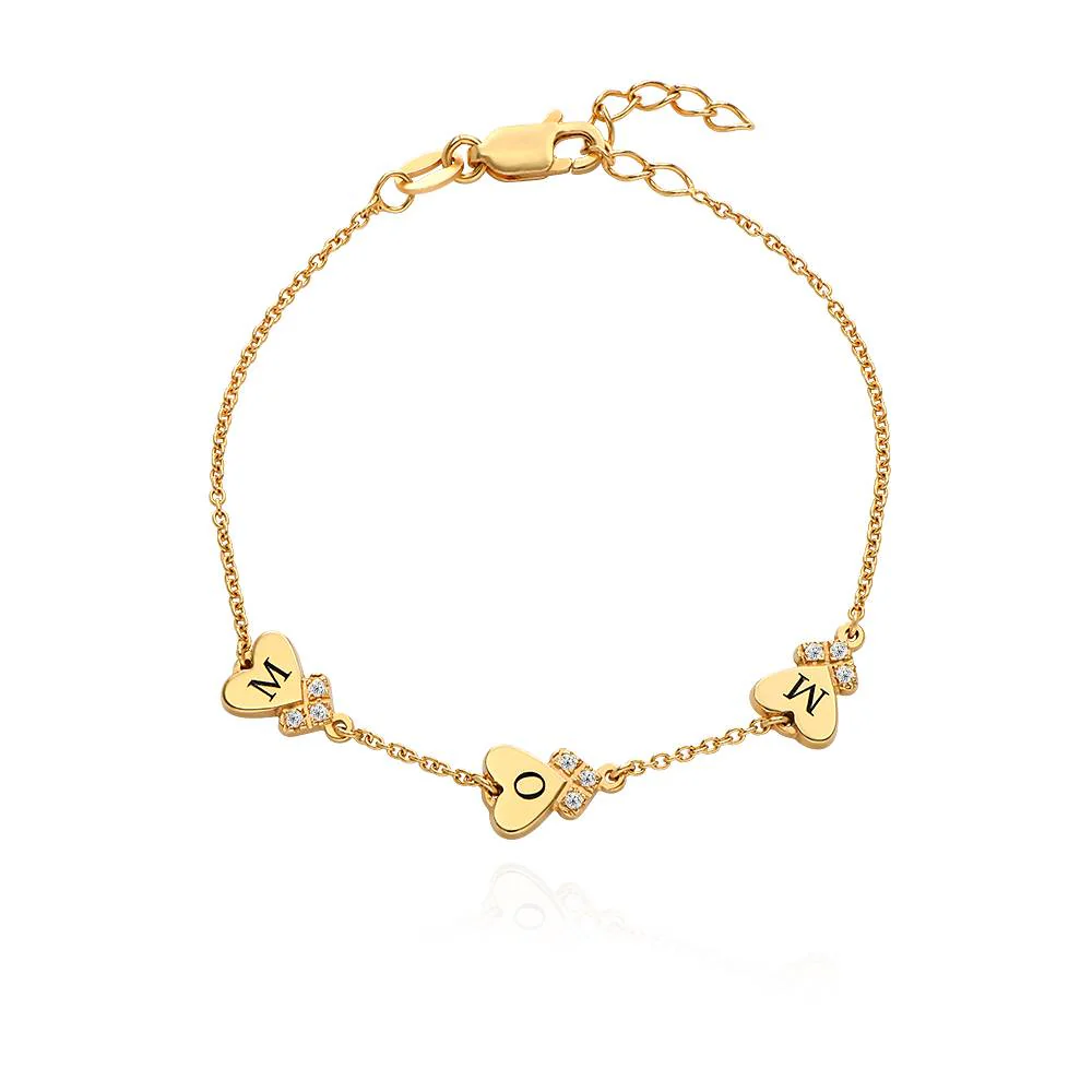 Dakota Heart Initial Bracelet with Diamonds in 18K Gold Plating
