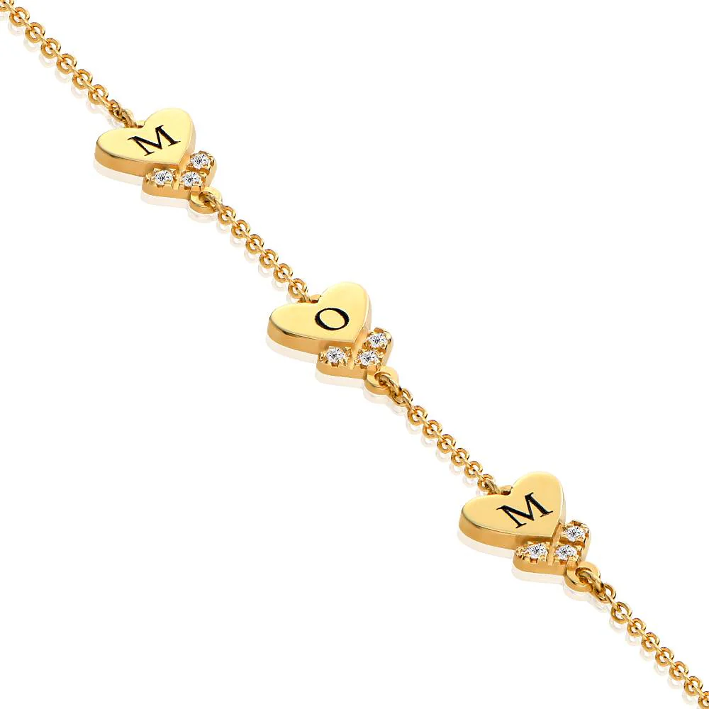 Dakota Heart Initial Bracelet with Diamonds in 18K Gold Plating - Image 3