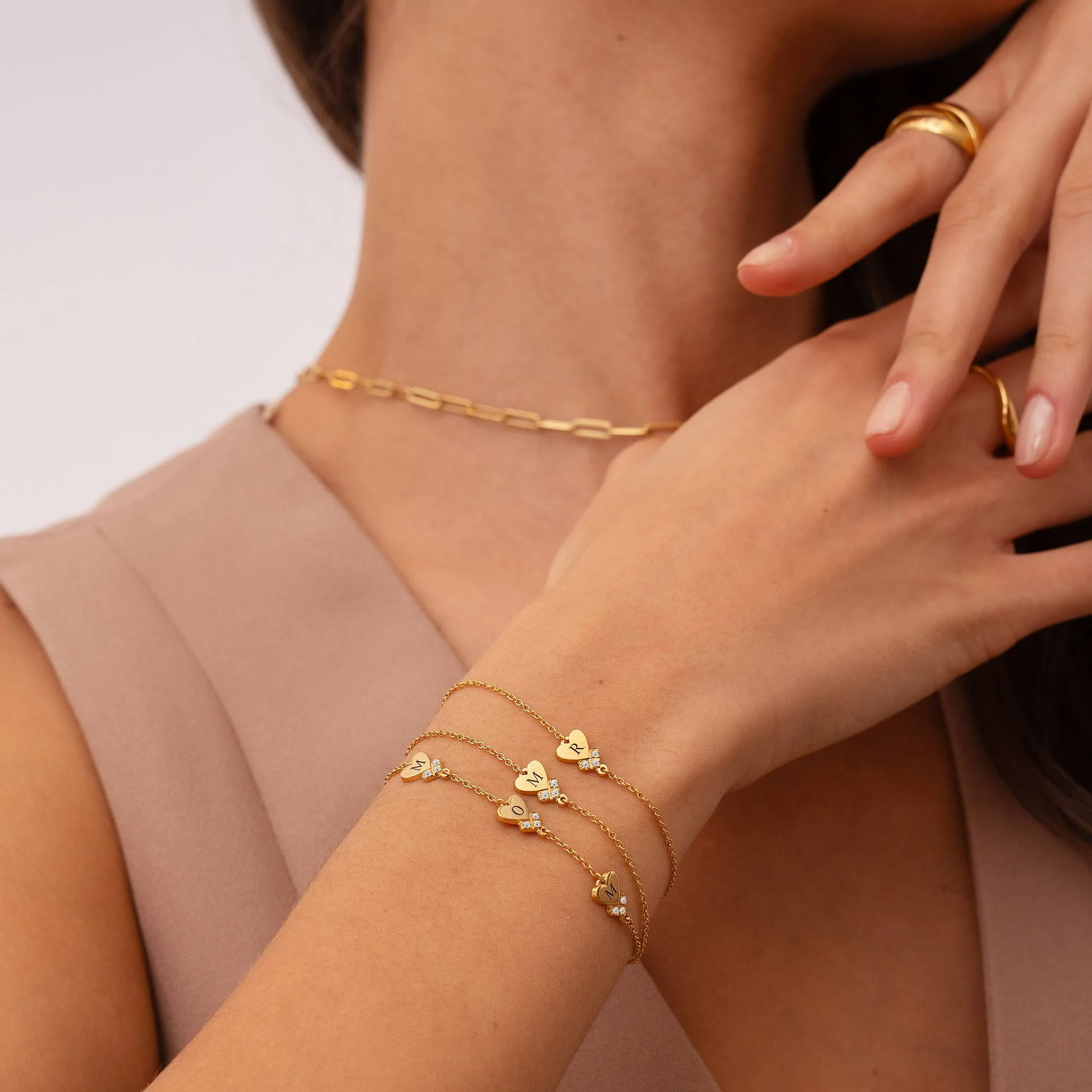 Dakota Heart Initial Bracelet with Diamonds in 18K Gold Plating - Image 5