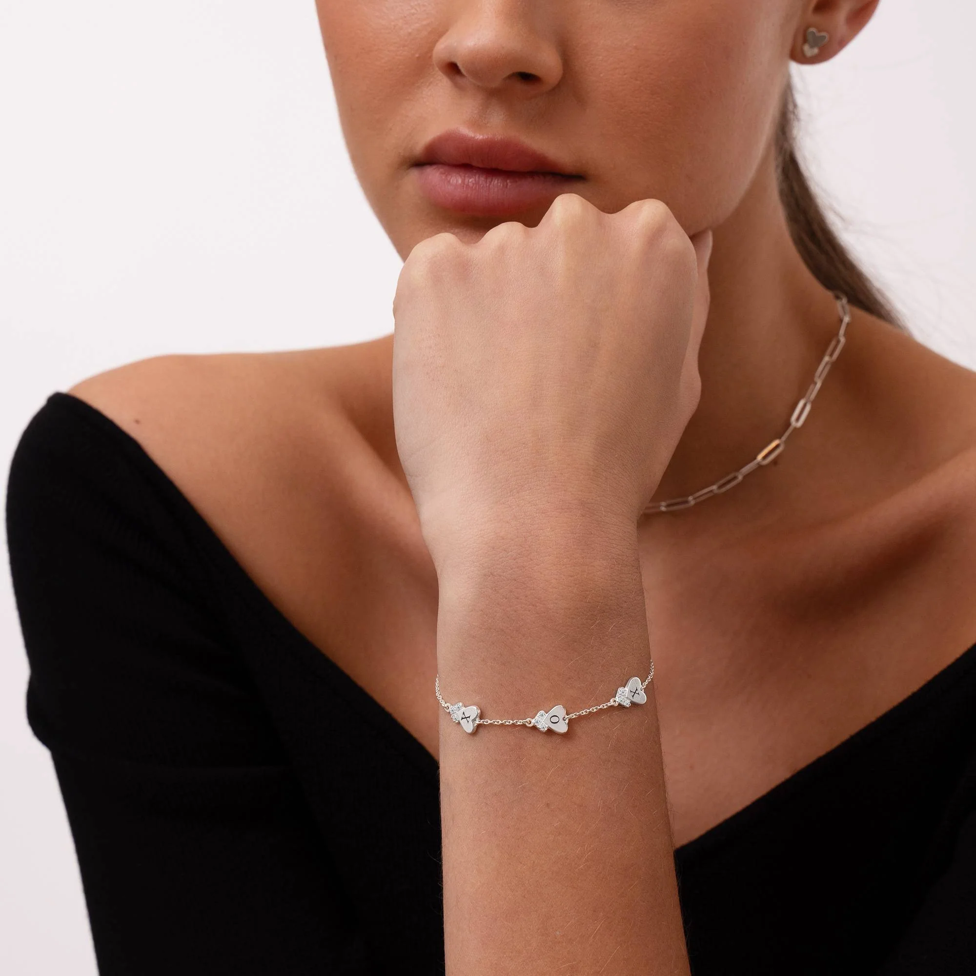 Dakota Heart Initial Bracelet with Diamonds in Sterling Silver - Image 2