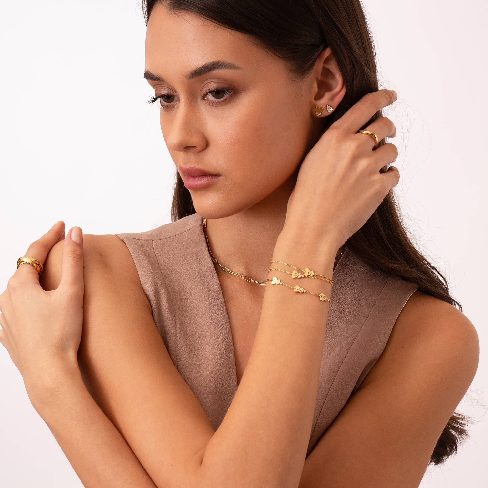 Dakota Heart Initial Bracelet with Diamonds in 18K Gold Vermeil - Image 2